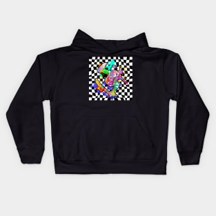 Skateboarder on Checkered Background Kids Hoodie